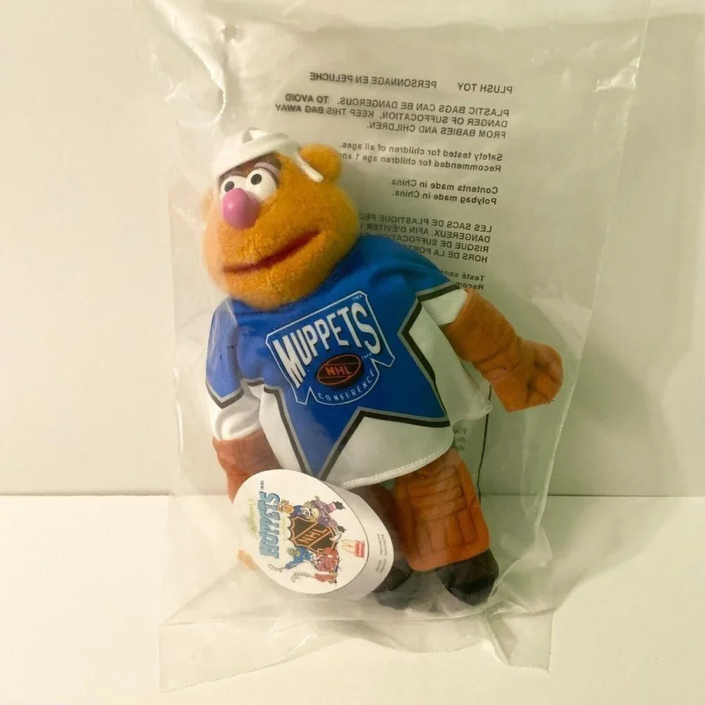 Vintage 1995 McDonalds Toy Fozzie Bear Muppets Hockey NHL Plush